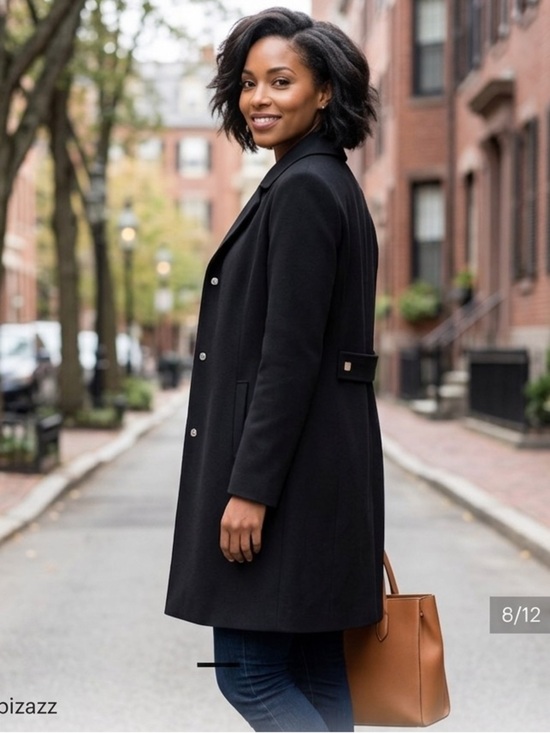 pizazz Jackets & Blazers - PIZAZZ Womans Black Snap Button Overcoat Sz 5/6 Minimalist Dress Coat Belted Bac